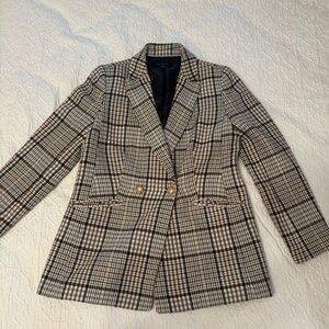 Talbots Black and Cream Plaid Blazer